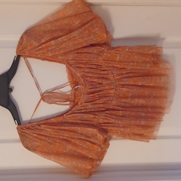 NWT Free People Penelope Peach Blouse Puff sleeve sz M - Picture 4 of 8